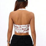 Coolane Top Con Letra Impresa Y Cuello De Halter Para Mujeres