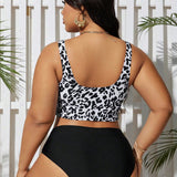 Swim Vcay Conjunto de tankini de talla grande para mujeres con estampado de leopardo, para verano y playa