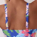 Swim Lushore Conjunto de tankini para mujer de verano en la playa con estampado de plantas, nudo frontal y fondos triangulares