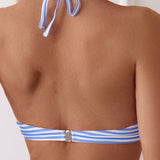VCAY Conjunto de bikini con diseno de corte sexy y cuello halter para mujeres con estampado a rayas para la playa de verano