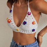 Swim Camisola de verano para mujer para cubrir la playa con decoracion de flores en 3D, estilo de cuello colgante
