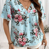 Camisa estampada floral de manga corta para mujeres de a grande, estilo de vacaciones