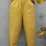 JORESS Pantalones casuales sueltos de cintura elastica para mujer con forma conica y bolsillos de unicolor