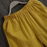 JORESS Pantalones casuales sueltos de cintura elastica para mujer con forma conica y bolsillos de unicolor