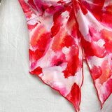WYWH Top abstracto floral rojo con tie-dye y sin tirantes para mujer con abertura frontal, hecho de comoda seda de hielo, adecuado para la temporada de te de la tarde o graduacion.