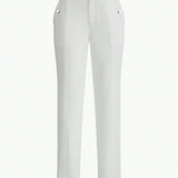 MOTF Classy Pantalones solidos con bolsillo inclinado y costura frontal