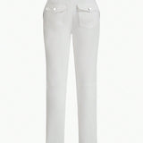 MOTF Classy Pantalones solidos con bolsillo inclinado y costura frontal