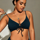 Swim Curve Bikini Halter solido para playa de mujeres de talla grande con diseno calado