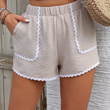 Essnce Shorts de moda femeninos con diseno simple de borde ondulado para el verano