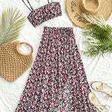 WYWH Conjunto de dos piezas para mujeres con estilo bohemio para vacaciones en la playa y ocio con banda elastica y dobladillo con volantes, adecuado para la temporada de graduacion, Pascua, bodas, fiestas, almuerzos, te de la tarde y jardines