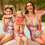 Swim Vcay Traje de bano femenino de una pieza con estampado floral de playa para verano, atuendos a juego de mama y yo (se venden por separado)