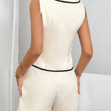 Prive Traje de dos piezas para mujeres con parte superior y pantalon corto, con solapa y bloques de color