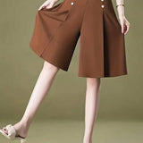 Prive Shorts de alta cintura y ancho de pierna cinco-Bermuda con seis botones estilo de transito para mujer