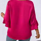 Blusa elegante y holgada de a grande para mujer con cuello redondo y mangas acampanadas de verano en unicolor