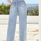 Forever 21 Jeans informales de pierna ancha con bordado grafico estilo resort
