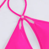 Nuevo bikini/monokini sexy de un solo color con diseno de corte alto y cuello halter para mujeres