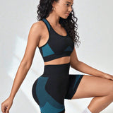 Yoga Futuristic Conjunto deportivo de top corto sin mangas y pantalones cortos de ciclismo para mujeres