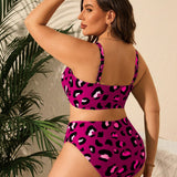 Swim Curve Bikini de talla grande con estampado de leopardo y piezas separadas, traje de bano para playa de verano