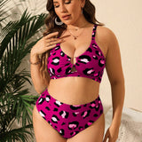 Swim Curve Bikini de talla grande con estampado de leopardo y piezas separadas, traje de bano para playa de verano