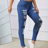 EZwear Jeans de mujer ajustados con bolsillos, diseno desgastado, adecuado para uso diario o viajes