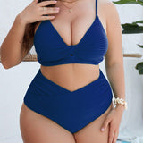 Swim Basics Conjunto de bikini de dos piezas para mujeres de talla grande de unicolor y diseno sencillo