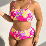 Swim Curve Conjunto de bikini de tirantes finos con estampado floral para mujeres de talla grande
