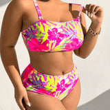Swim Curve Conjunto de bikini de tirantes finos con estampado floral para mujeres de talla grande