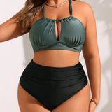 Swim Curve Conjunto de bikini de talla grande para mujer con corte hueco y estilo halter