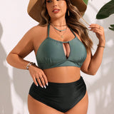 Swim Curve Conjunto de bikini de talla grande para mujer con corte hueco y estilo halter