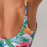 Swim Vcay Ropa de bano femenina con estampado floral y tirantes de espagueti sin espalda, para vacaciones en la playa