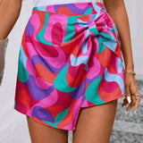 LUNE Falda corta con nudo retorcido de bloques de color geometricos y coloridos para mujer en verano