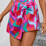 LUNE Falda corta con nudo retorcido de bloques de color geometricos y coloridos para mujer en verano