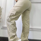 EZwear Pantalones casuales de trabajo de cintura alta con cordon y bolsillos