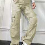 EZwear Pantalones casuales de trabajo de cintura alta con cordon y bolsillos