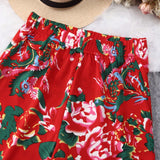 LUNE Shorts casuales con estampado floral y cintura elastica para mujer para vacaciones