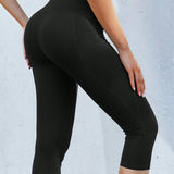 Pantalones de yoga capri ajustados de cintura alta con bolsillo, mallas capri deportivas elasticas para correr y hacer ejercicio, ropa deportiva para mujer