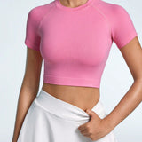 Sport Lifespree Camiseta de deportes rosa para mujer, sin costuras, tejido elastico y comodo, de manga corta
