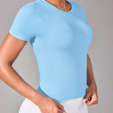 Sport Seamluxe Camiseta deportiva sin costuras de alta elasticidad y unicolor para uso diario de mujer