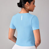 Sport Seamluxe Camiseta deportiva sin costuras de alta elasticidad y unicolor para uso diario de mujer