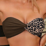Top de bikini sin tirantes con bloqueo de colores retorcido para mujer en verano para la playa