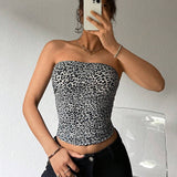 EZwear Top de tubo estampado de leopardo ajustado para mujer, casual de verano