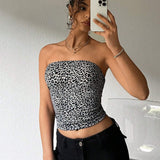 EZwear Top de tubo estampado de leopardo ajustado para mujer, casual de verano