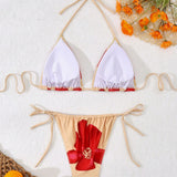 Swim Curve Conjunto de bikini de dos piezas para mujeres de talla grande con estampado floral de verano, cuello halter y lazo en el cuello