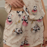 Conjunto de 2 piezas para mujeres de unicolor, pijama de primavera/verano, para uso en casa con impresion de piscina y panda