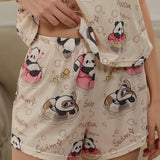 Conjunto de 2 piezas para mujeres de unicolor, pijama de primavera/verano, para uso en casa con impresion de piscina y panda