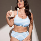 Swim Curve Conjunto casual de bikini con rayas para mujeres de talla grande para el verano en la playa