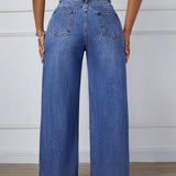 SXY Jeans de pierna ancha deshilachados y con bolsillos con ajuste casual para mujer