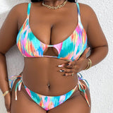 Swim Curve Conjunto de bikini de tanga con estampado de atadura tenida para mujeres de talla grande para la playa del verano