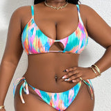 Swim Curve Conjunto de bikini de tanga con estampado de atadura tenida para mujeres de talla grande para la playa del verano