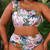VCAY Conjunto de traje de bano de una sola pieza con estampado floral y un hombro talla grande una Bottom de bikini para mujeres de talla grande, perfecto para vacaciones